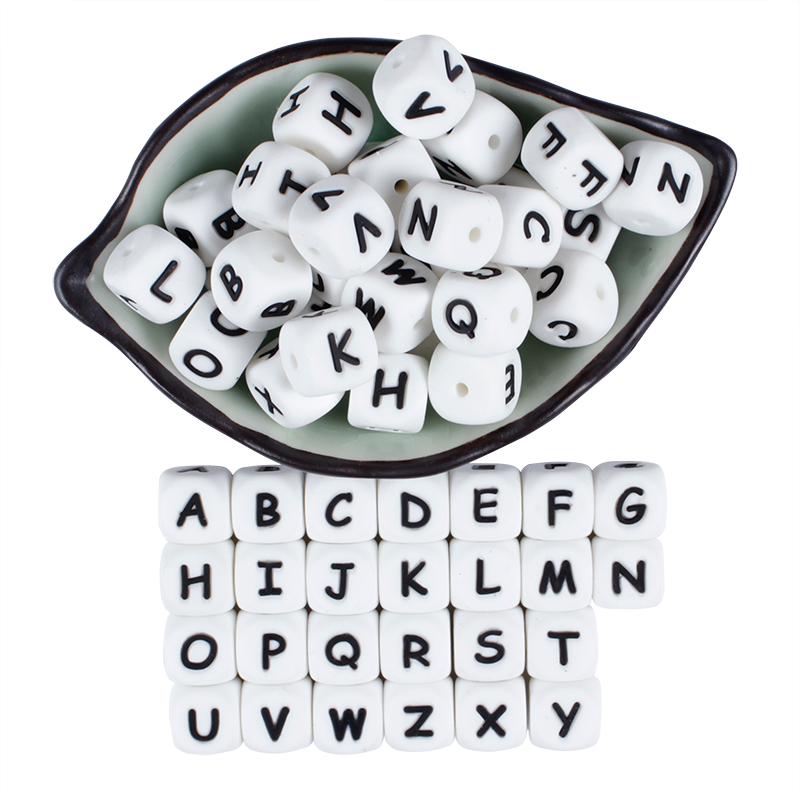 Baby Products Name - 12mm 50Pcs Silicone Letters Beads English